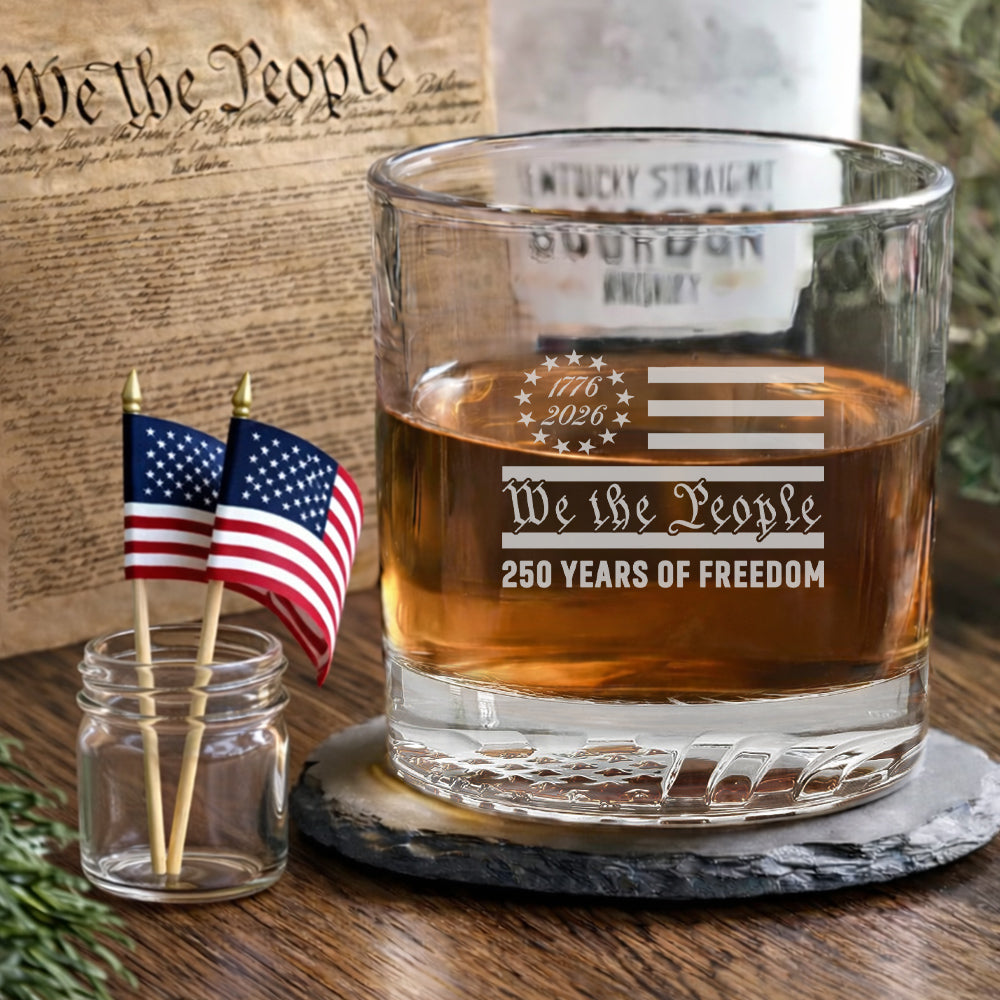 Betsy Ross 250 Years of Freedom 1776 2026 Engraved Whiskey Glass