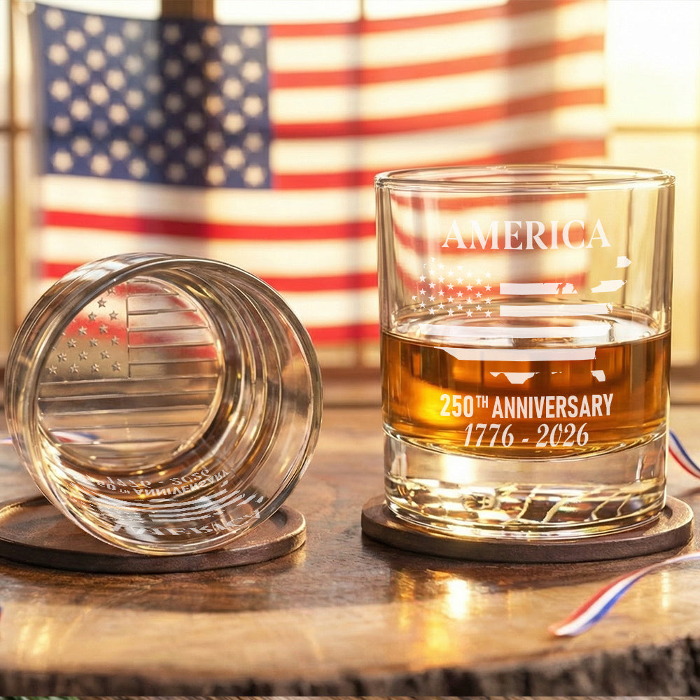 250th Anniversary 1776 2026 Whiskey Glass with Engraved American Flag