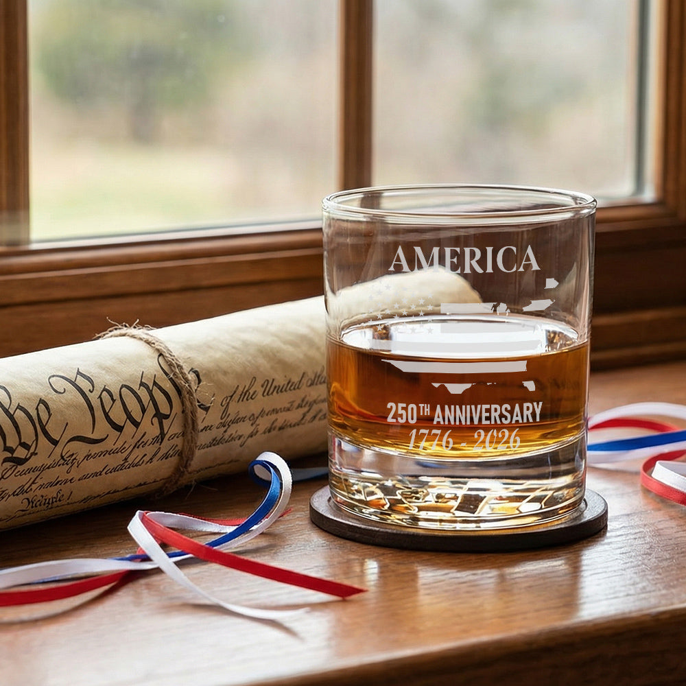 250th Anniversary 1776 2026 Whiskey Glass with Engraved American Flag