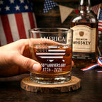 250th Anniversary 1776 2026 Whiskey Glass with Engraved American Flag