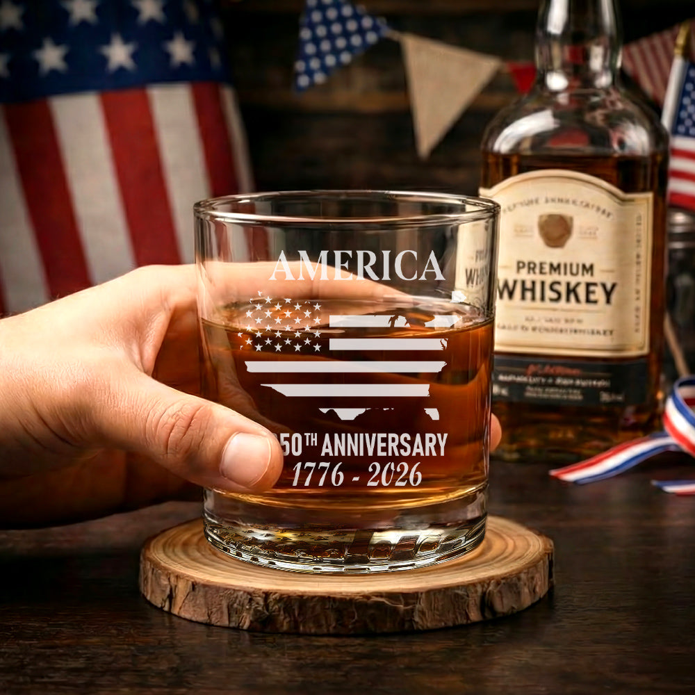 250th Anniversary 1776 2026 Whiskey Glass with Engraved American Flag