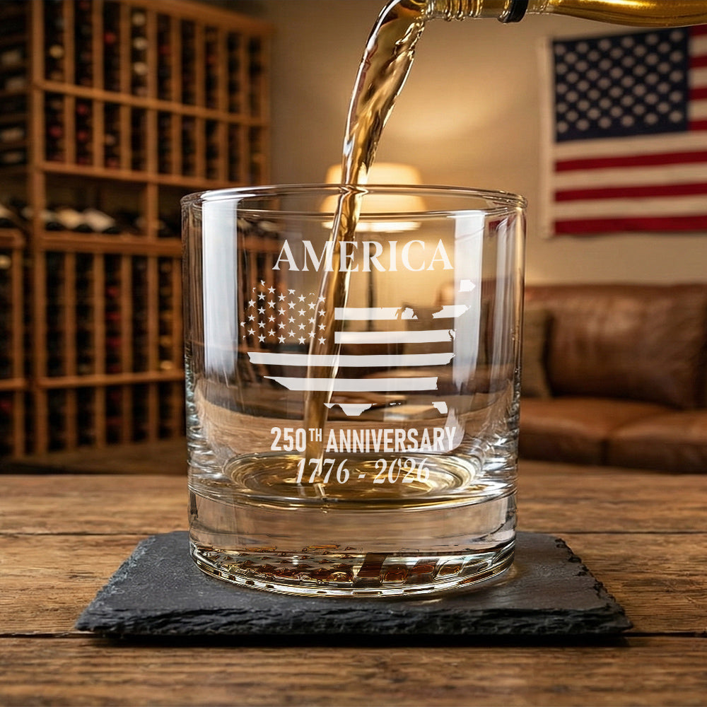 250th Anniversary 1776 2026 Whiskey Glass with Engraved American Flag