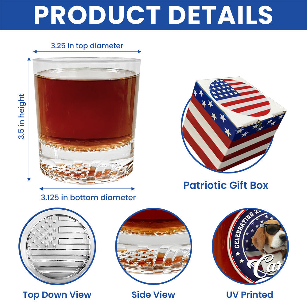 250th Anniversary 1776 2026 Whiskey Glass with Engraved American Flag