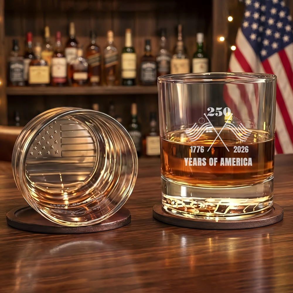 250 Years of America Engraved Whiskey Glass Patriotic Gift