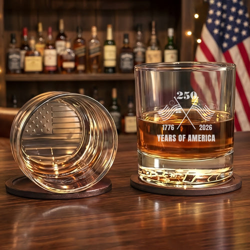 250 Years of America Engraved Whiskey Glass Patriotic Gift