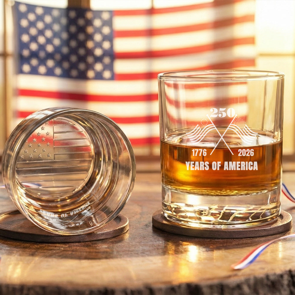 250 Years of America Engraved Whiskey Glass Patriotic Gift