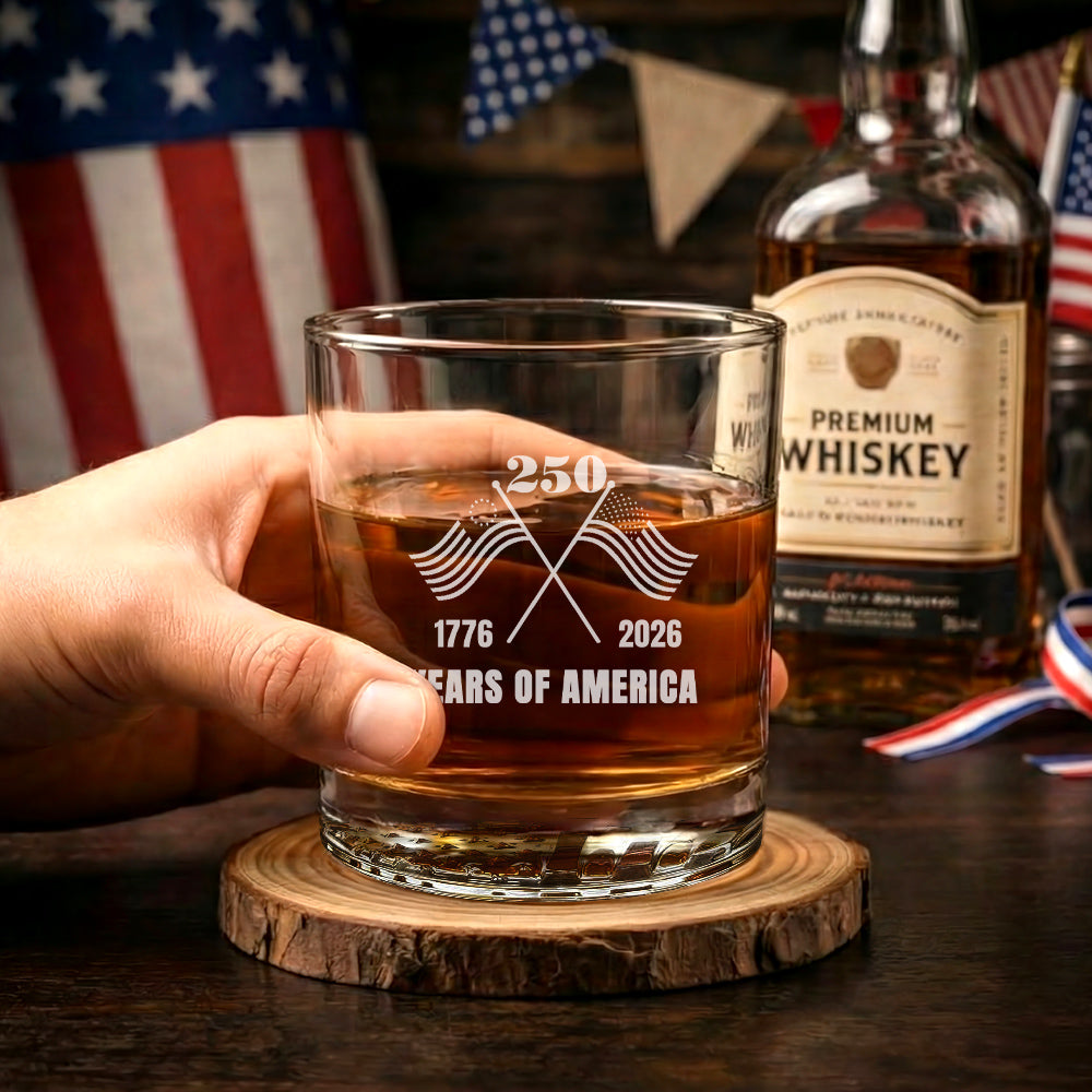 250 Years of America Engraved Whiskey Glass Patriotic Gift