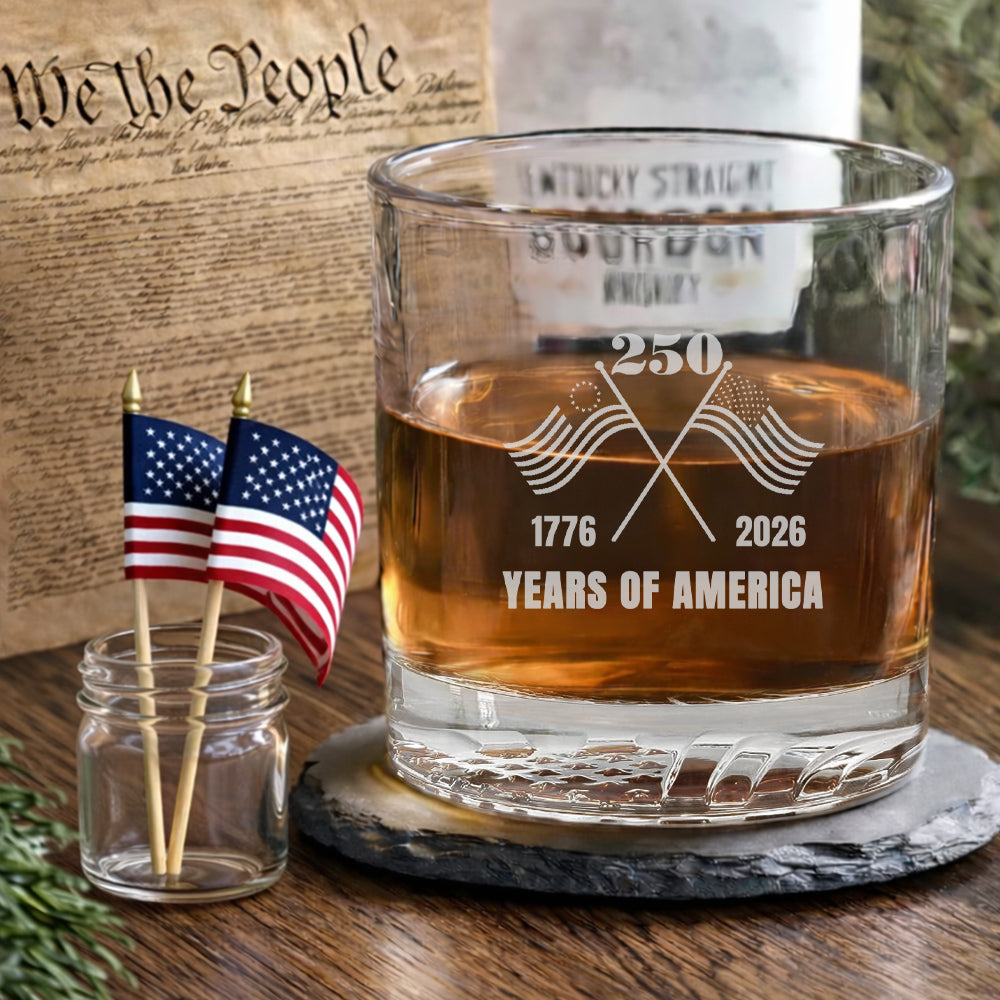 250 Years of America Engraved Whiskey Glass Patriotic Gift