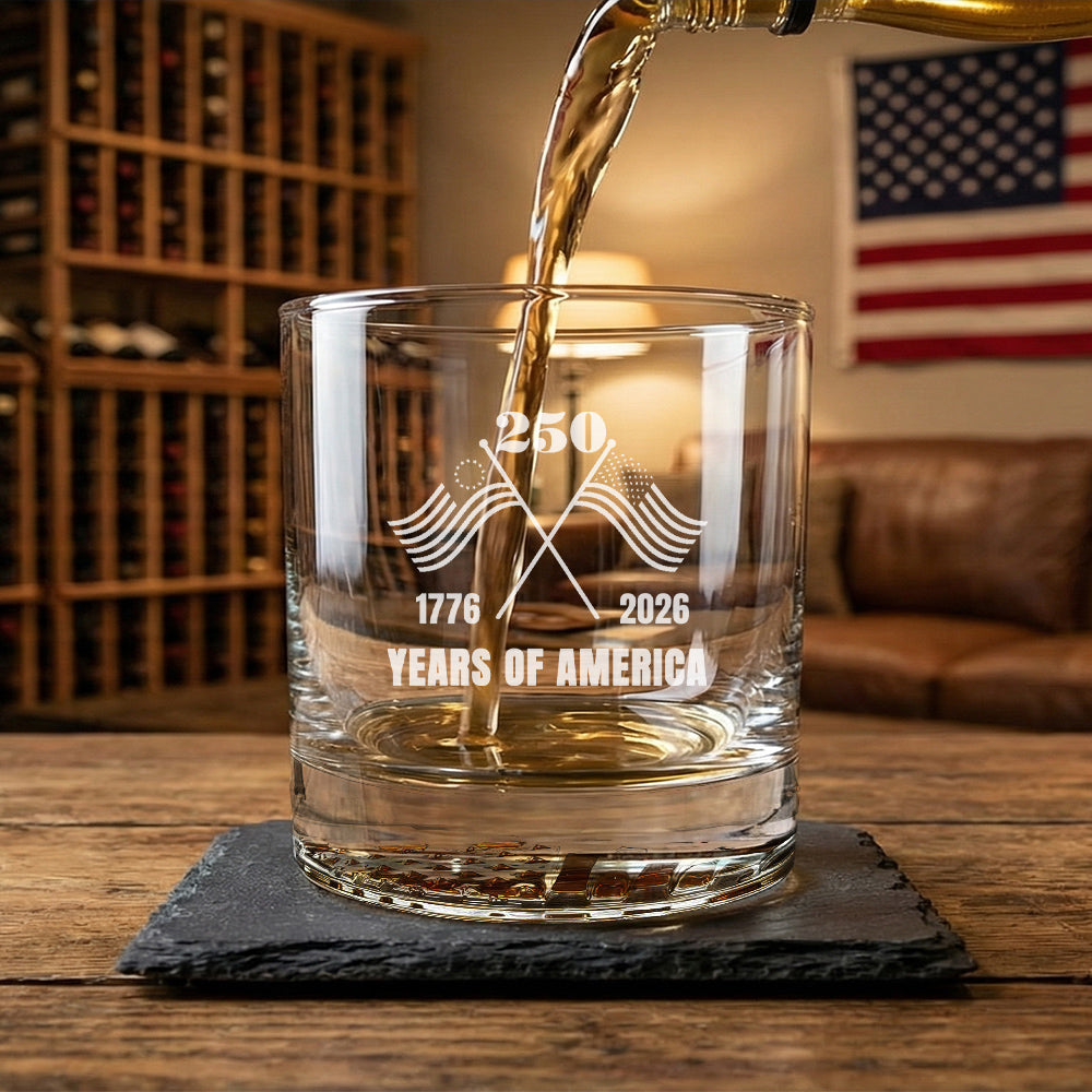 250 Years of America Engraved Whiskey Glass Patriotic Gift