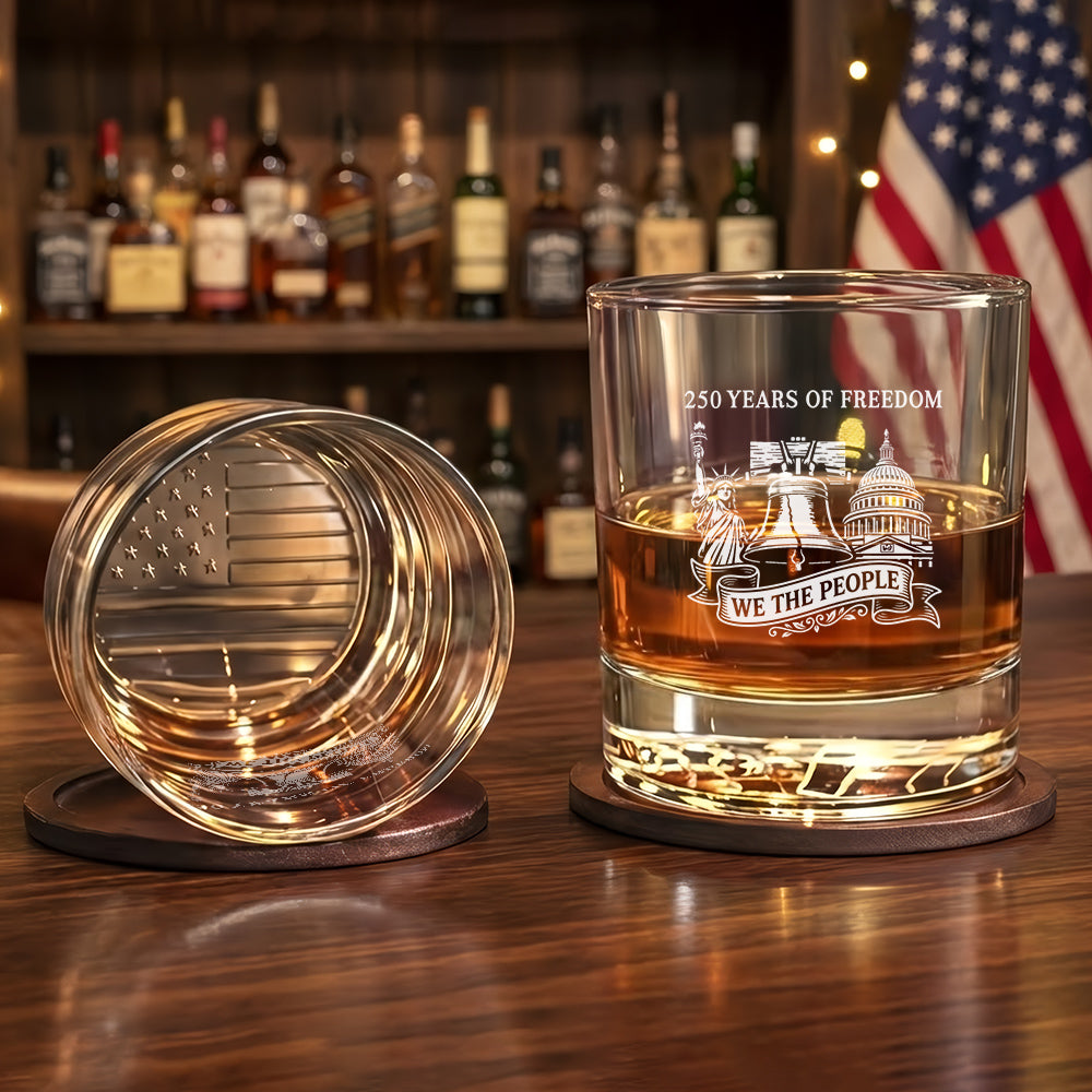 250 Years of Freedom Liberty with United States Capitol Engraved Whiskey Glass