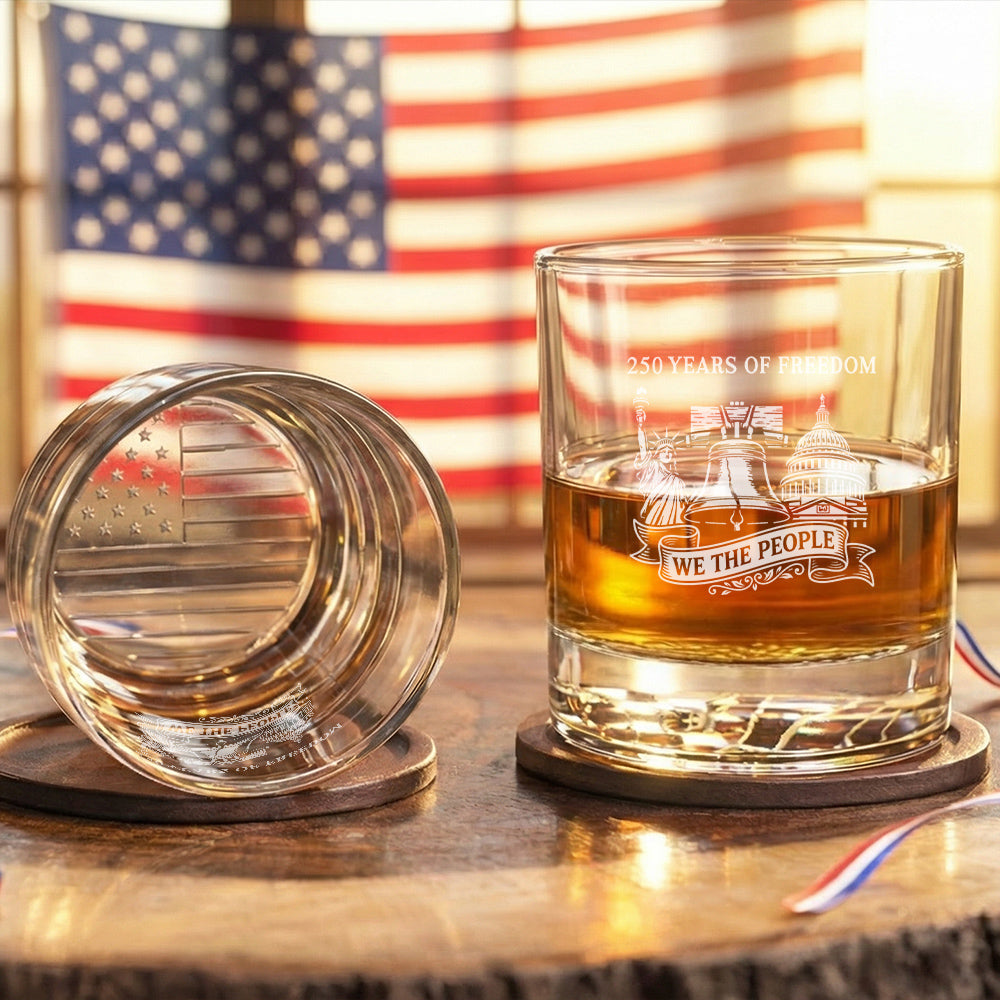 250 Years of Freedom Liberty with United States Capitol Engraved Whiskey Glass