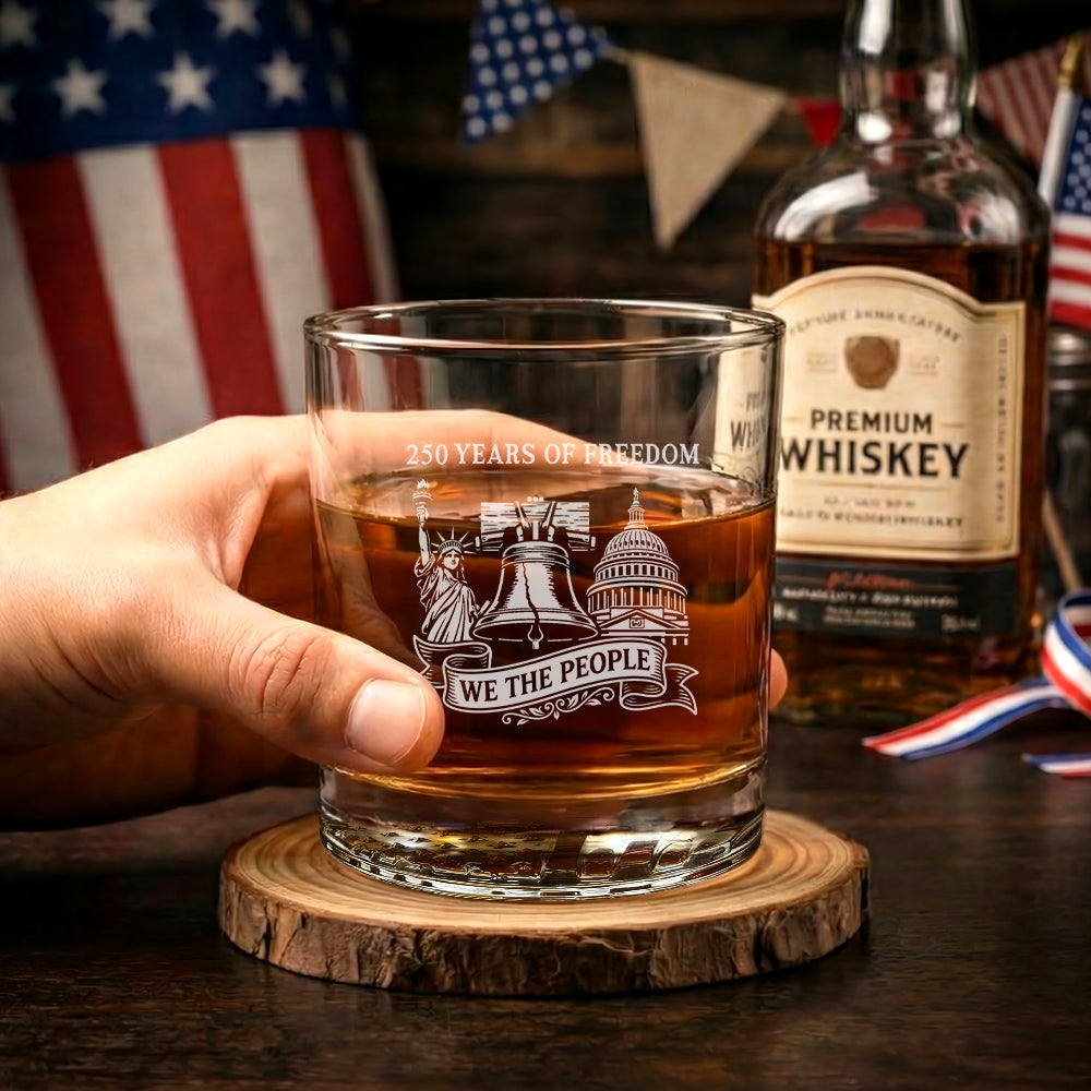 250 Years of Freedom Liberty with United States Capitol Engraved Whiskey Glass