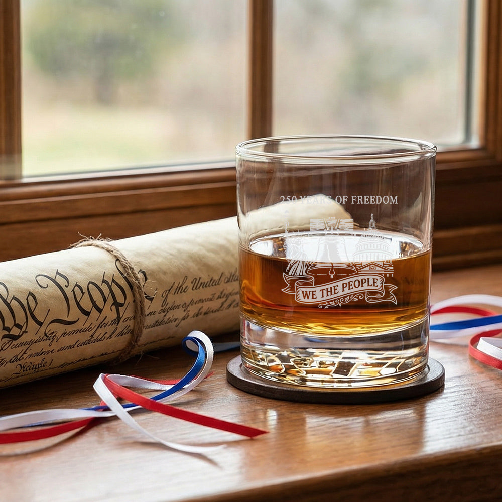 250 Years of Freedom Liberty with United States Capitol Engraved Whiskey Glass