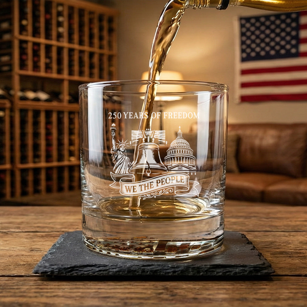 250 Years of Freedom Liberty with United States Capitol Engraved Whiskey Glass